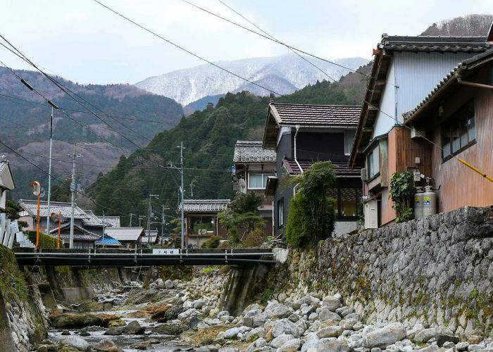 The mountain views of Kinomoto, a picturesque brewery town in Shiga Prefecture.
